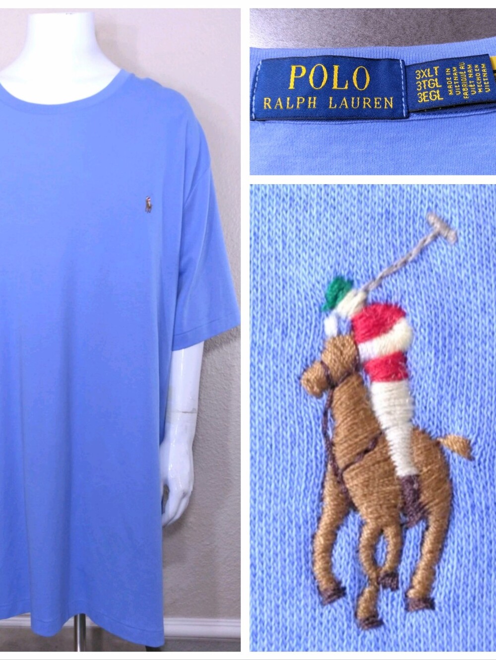 POLO RALPH LAUREN T Shirt 3XLT Blue MULTICOLOR PONY XXXL 3XL BIG & TALL Mens RL